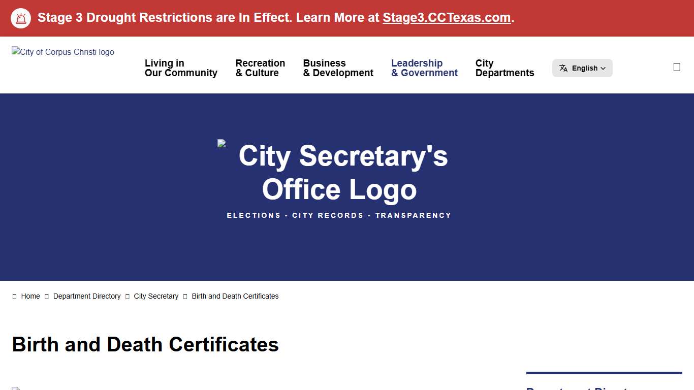Birth and Death Certificates City of Corpus Christi